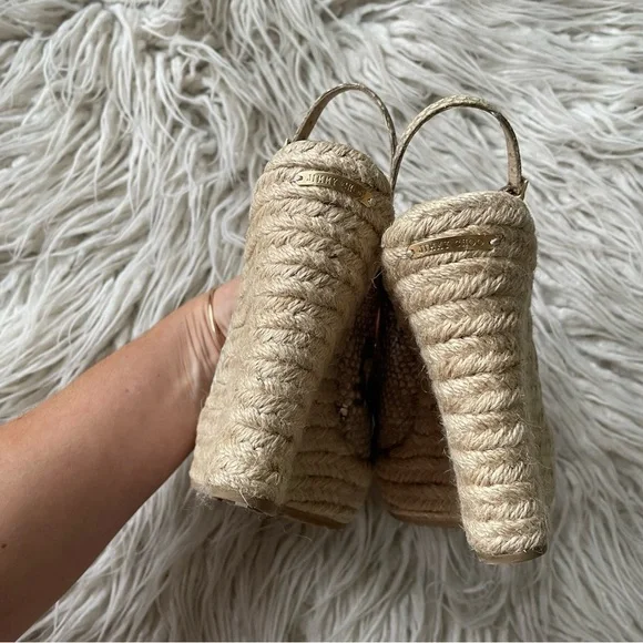 JIMMY CHOO Calfskin Snake Print Embossed Polar Beige Espadrille Sandal Wedges 37 - Picture 7 of 11